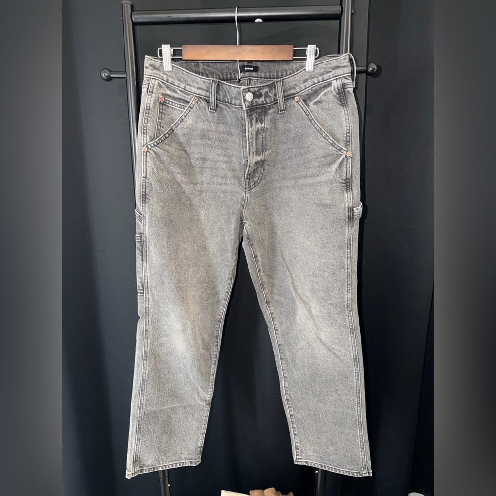 Express Men's Washed Gray Straight Jeans